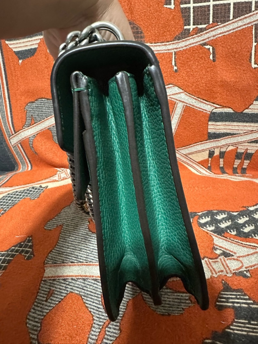 GUCCI ❤️🌟GREEN DIONYSUS W/ EMERALD STONES JEWELED TIGER HEAD FLAP BAG ⭐️ - Picture 7 of 15